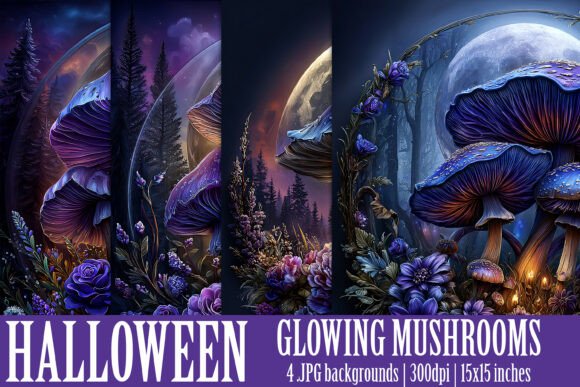 Enchant Your Designs: Fantasy Glowing Mushroom Backgrounds, S2