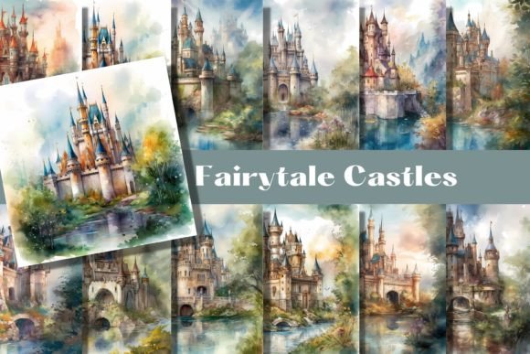 Enchant Your Projects with Fairytale Castle Watercolor Backgrounds