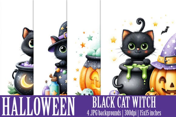 Enchanting Halloween Black Witch Cat Backgrounds S2 for Creatives