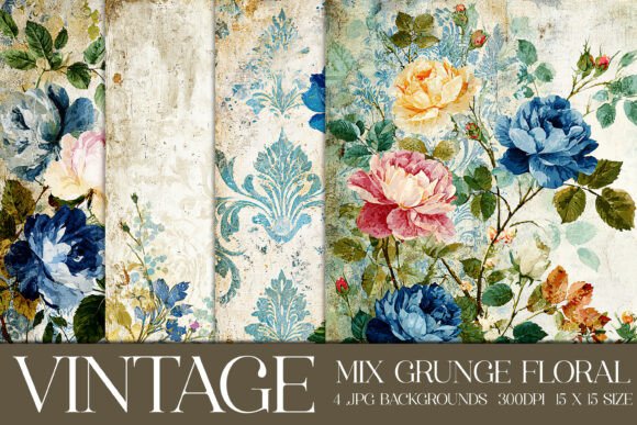 Vintage Grunge Floral Backgrounds: A Patchwork of Creative Potential