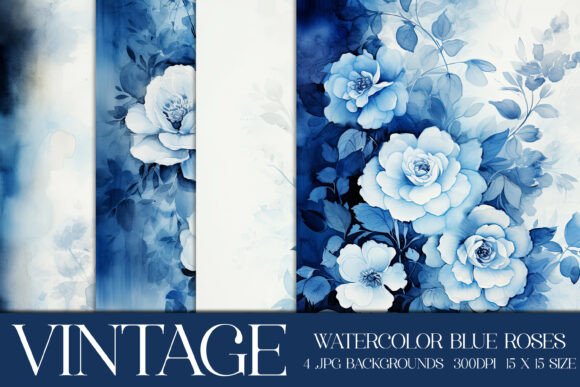 Watercolor Blue Roses Backgrounds, S2